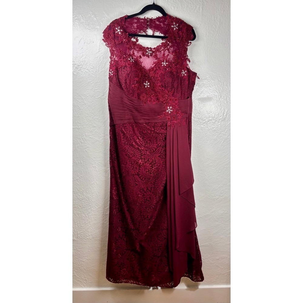 Burgundy Lace Beaded Gown Prom Dress Formal Gala Coquette Princess Fairytale